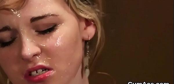  Randy looker gets cumshot on her face swallowing all the juice